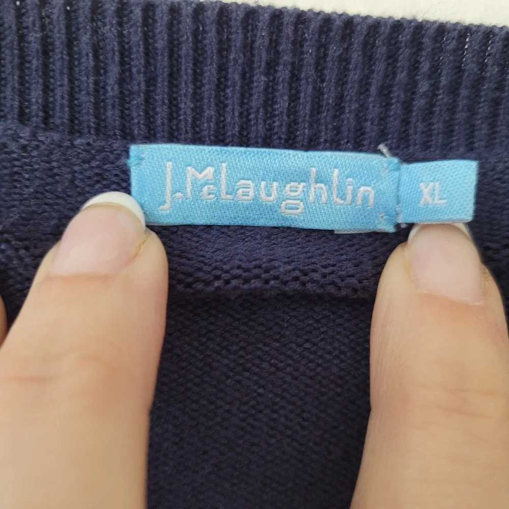 J McLaughlin Mens Navy Blue V Neck Long Sleeve‎ Sweater XL Cotton Blend Casual